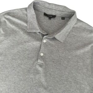Vince Mens XXL Grey Micro Stripe Cotton Silk Blend Polo Shirt Preppy Office